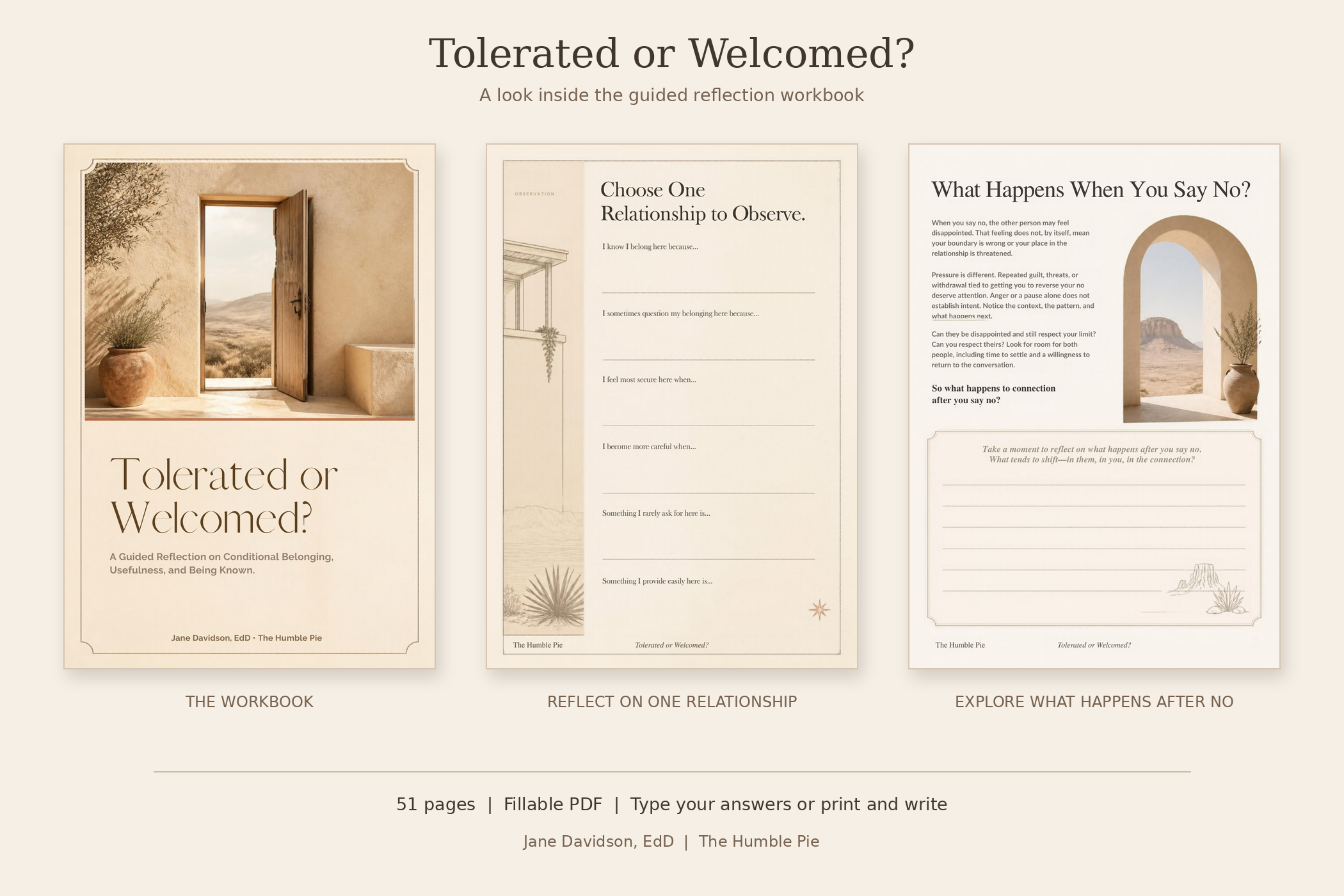 Tolerated or Welcomed workbook cover and two sample pages